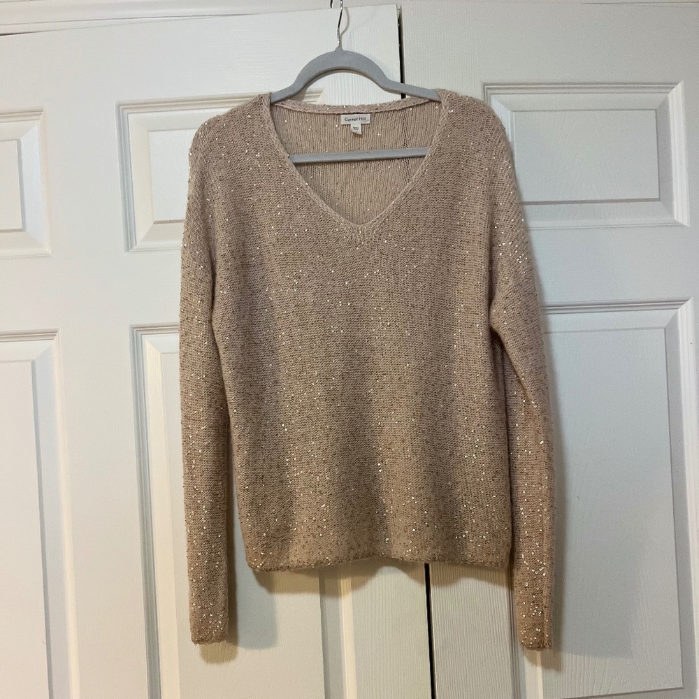 Garnet Hill Sequined V- Neck Sweater